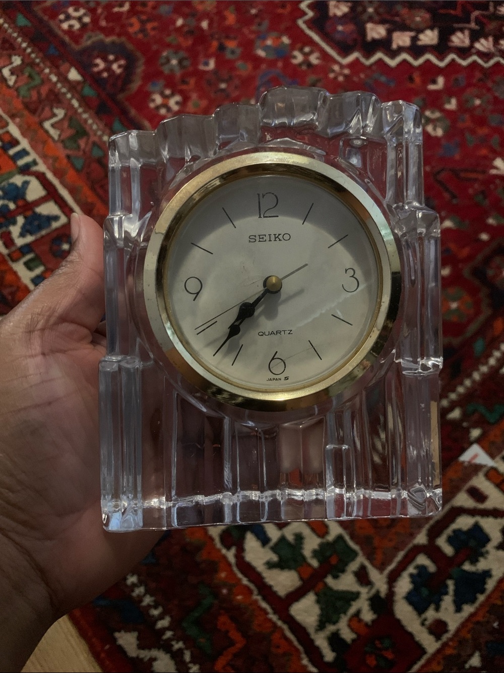 Vintage Seiko Quartz Clear Crystal Mantel Clock🕰️with Gold Accent